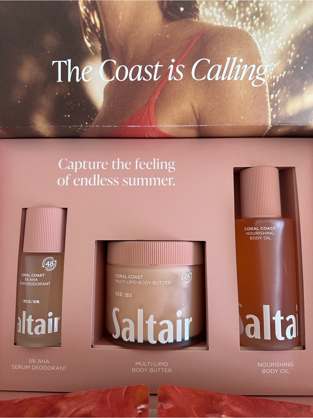 Saltair Coral Coast Serum Deodorant, Multi-Lipid Body Butter + Body Oil